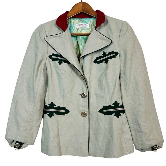 Vintage Susanne Von Dornberg Velvet Trim Riding Jacket Green - S - Picture 1 of 10